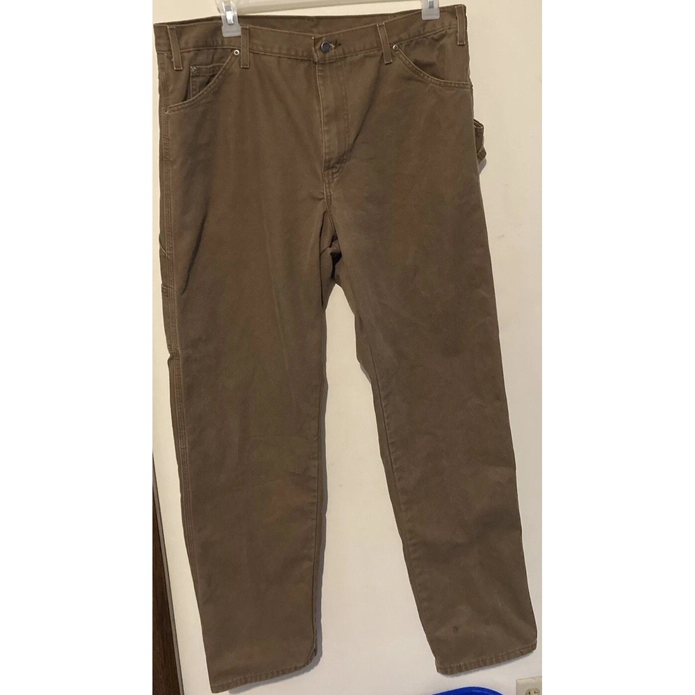Dickies Carpenter Pants Mens Size 38x34 Duck Brown Canvas Utility Workwear Chore